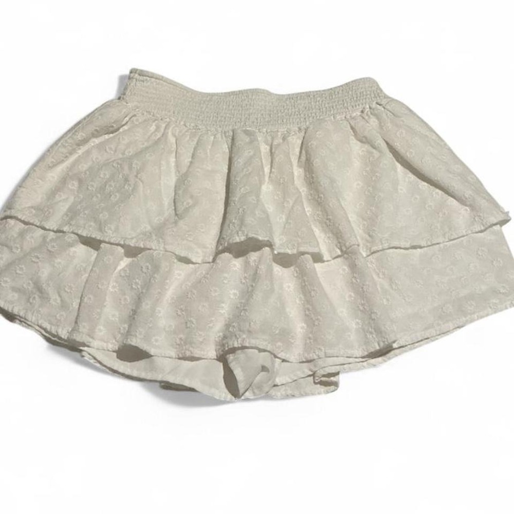 Hollister Summer Ultra High Rise Textured Skort White Cotton Floral Embroidered